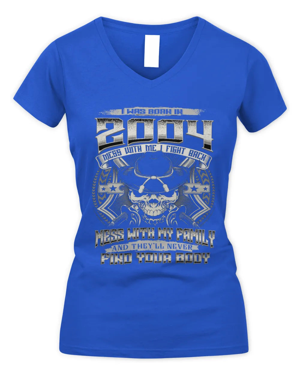 2004 HH89-K2 – T-shirt – Theme: "Birth Year – Family Always Protects" - Women's V-Neck T-Shirt - Royal