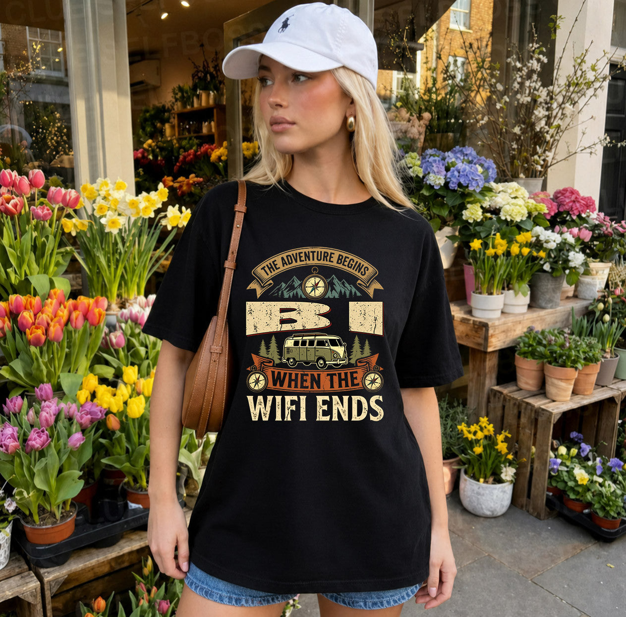 BI TT898-K6-229 – Personalized Funny Camping Quote Apparel “The Adventure Begins When The WiFi Ends”