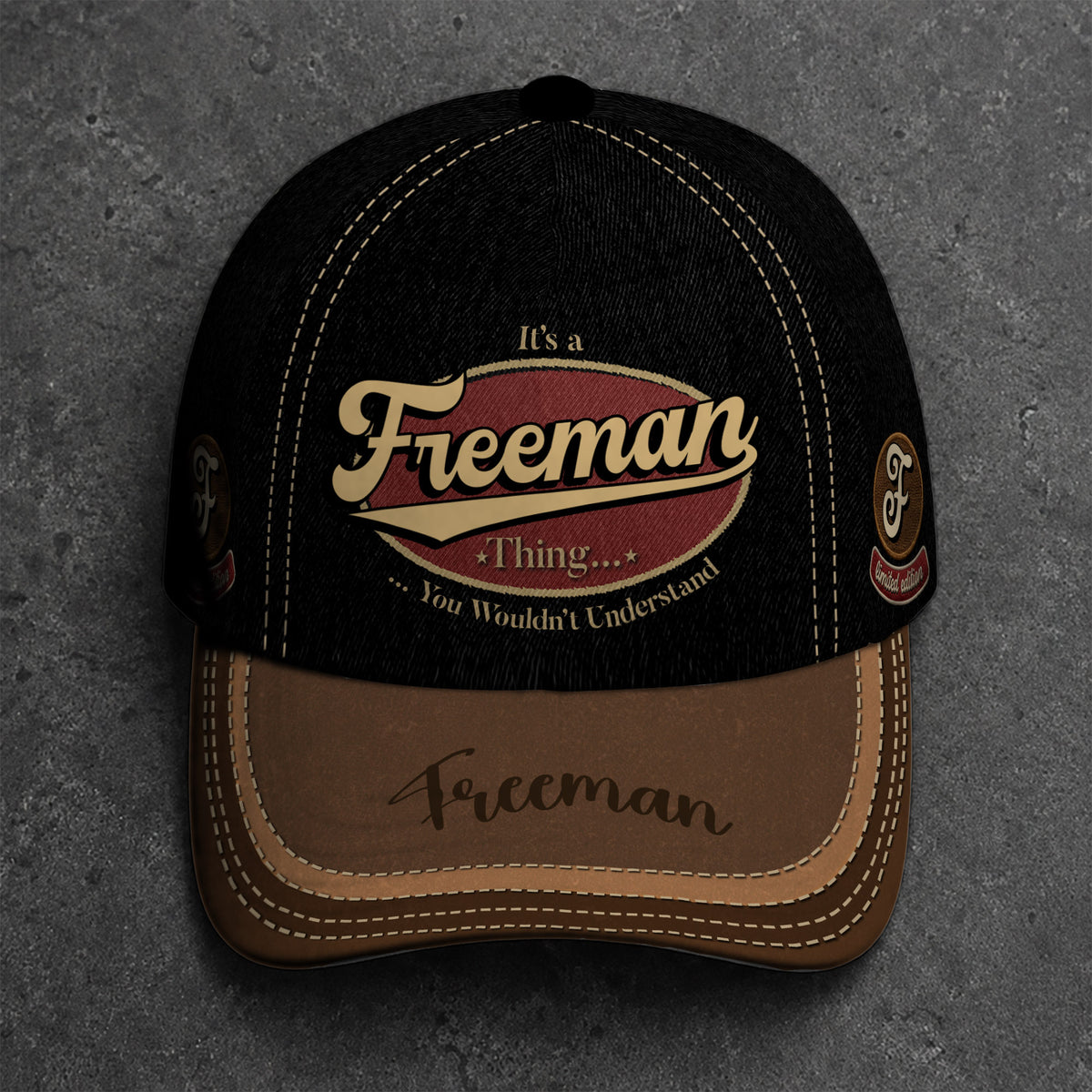 FREEMAN TC06 HH79 Personalized Distressed Baseball Cap, Custom Retro Trucker Hat, Statement Dad Cap