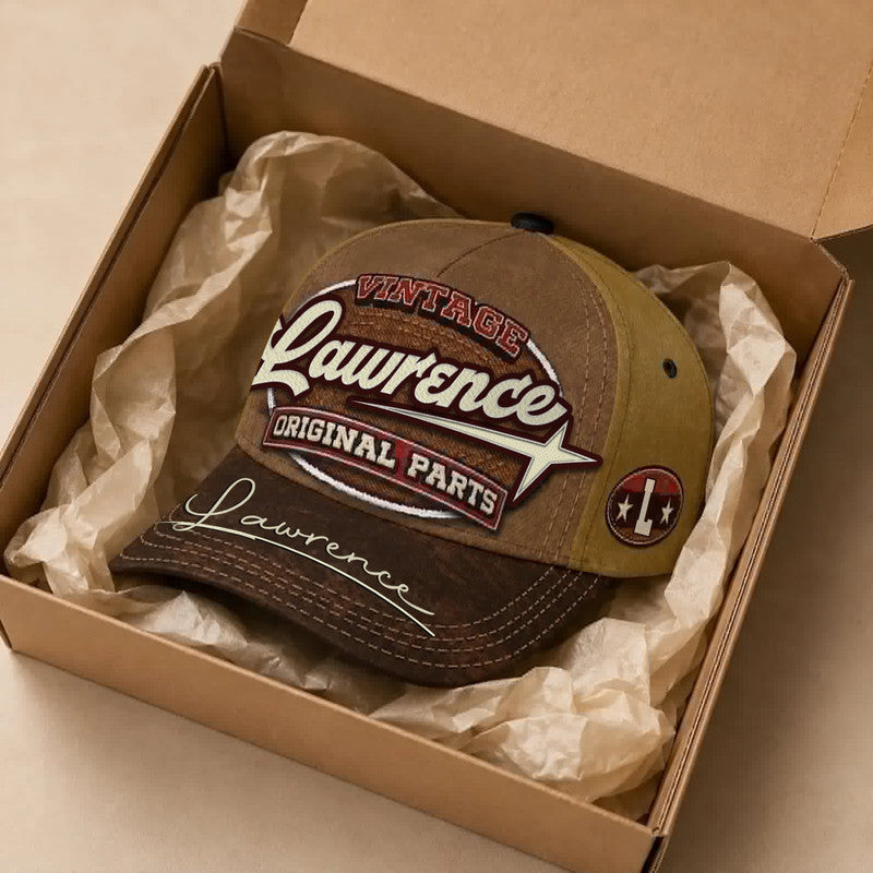 LAWRENCE TC02 HH79 Personalized Name Baseball Cap, Vintage Retro Hat, Custom Gift for Him & Her