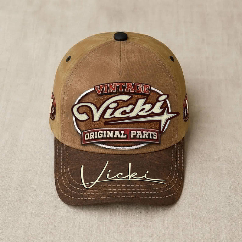 VICKI TC02 HH79 Personalized Name Baseball Cap, Vintage Retro Hat, Custom Gift for Him & Her