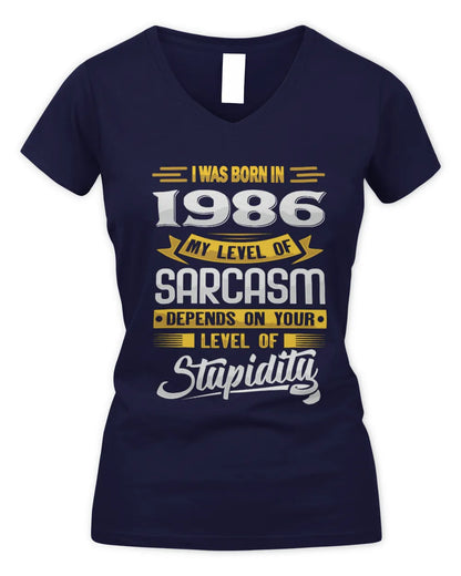 1986 HH88-K2 – Funny Birth Year Sarcasm Quote T-Shirt - Women's V-Neck T-Shirt - Navy