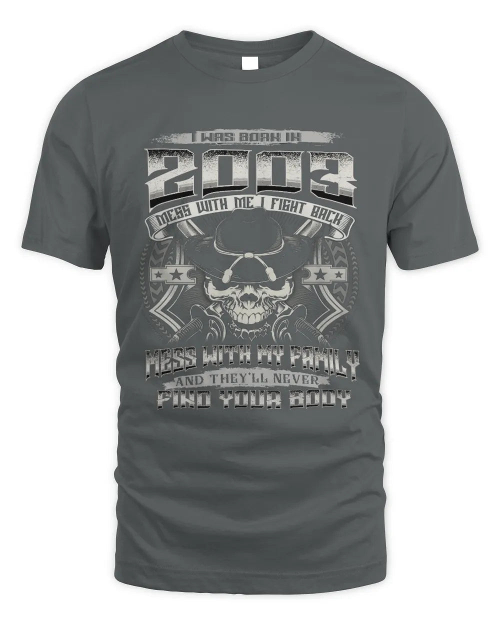 2003 HH89-K2 – T-shirt – Theme: "Birth Year – Family Always Protects" - Unisex Standard T-Shirt - Charcoal