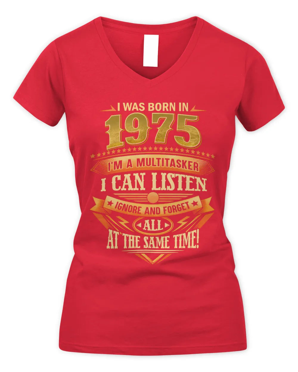 1975 HH89-K2 – Funny Birth Year Multitasker Quote T-Shirt - Women's V-Neck T-Shirt - Red