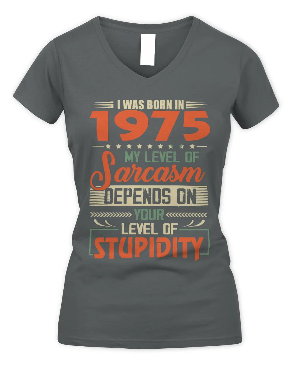 1975 HH89-K2 – Vintage Born to Be Sarcastic T-Shirt - Women's V-Neck T-Shirt - Charcoal