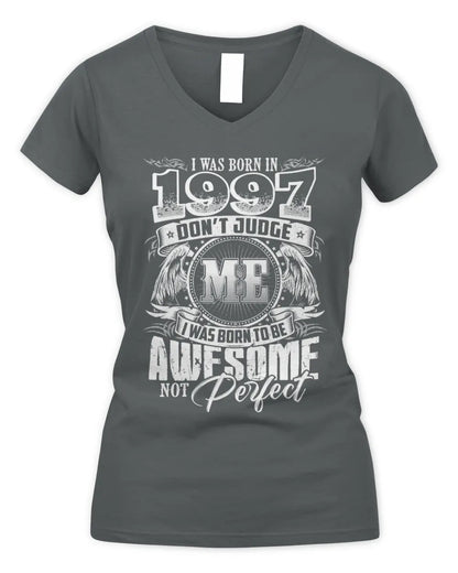 1997 HH89-K2 – Awesome Birth Year Quote T-Shirt - Women's V-Neck T-Shirt - Charcoal