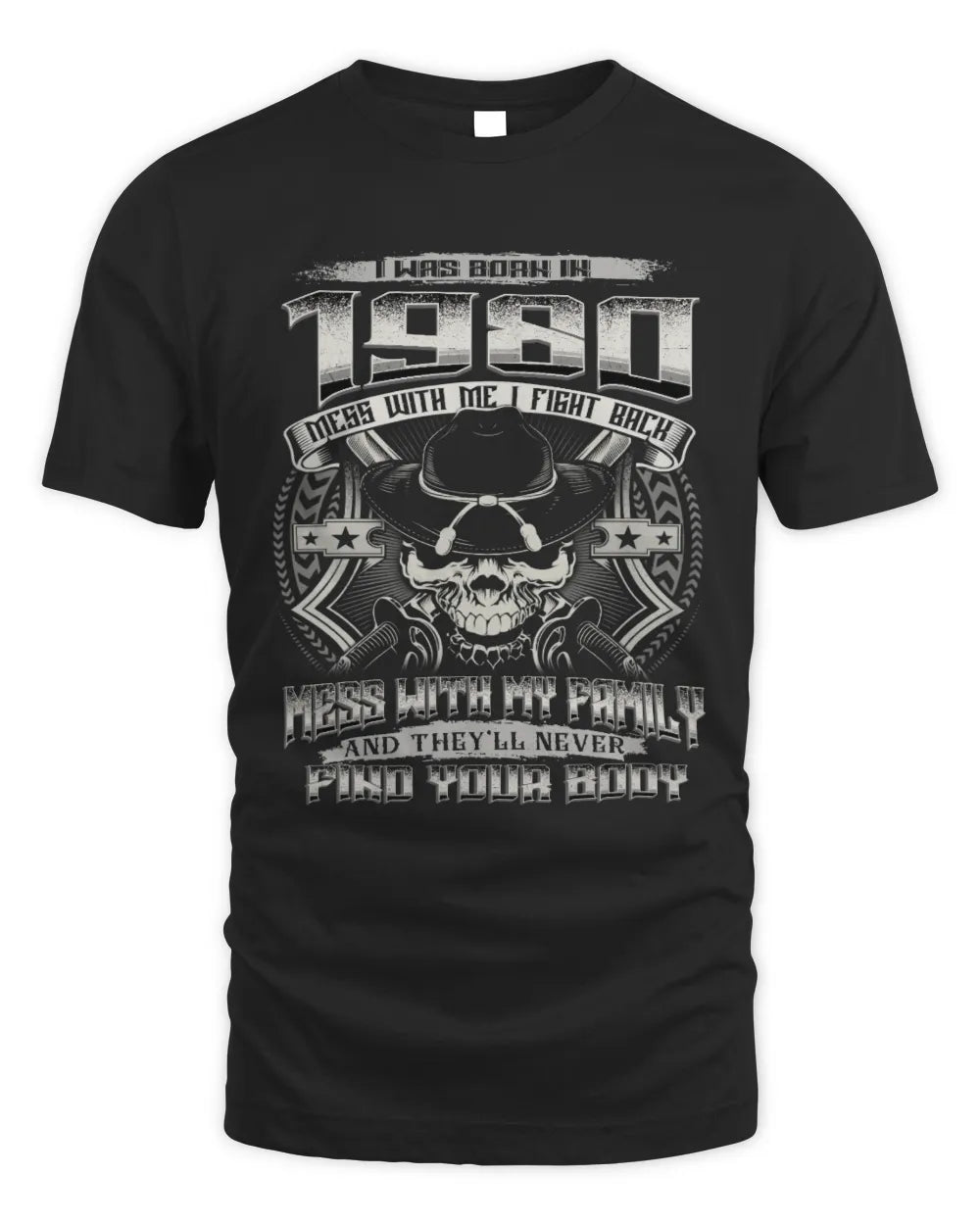 1980 HH89-K2 – T-shirt – Theme: "Birth Year – Family Always Protects" - Unisex Standard T-Shirt - Black
