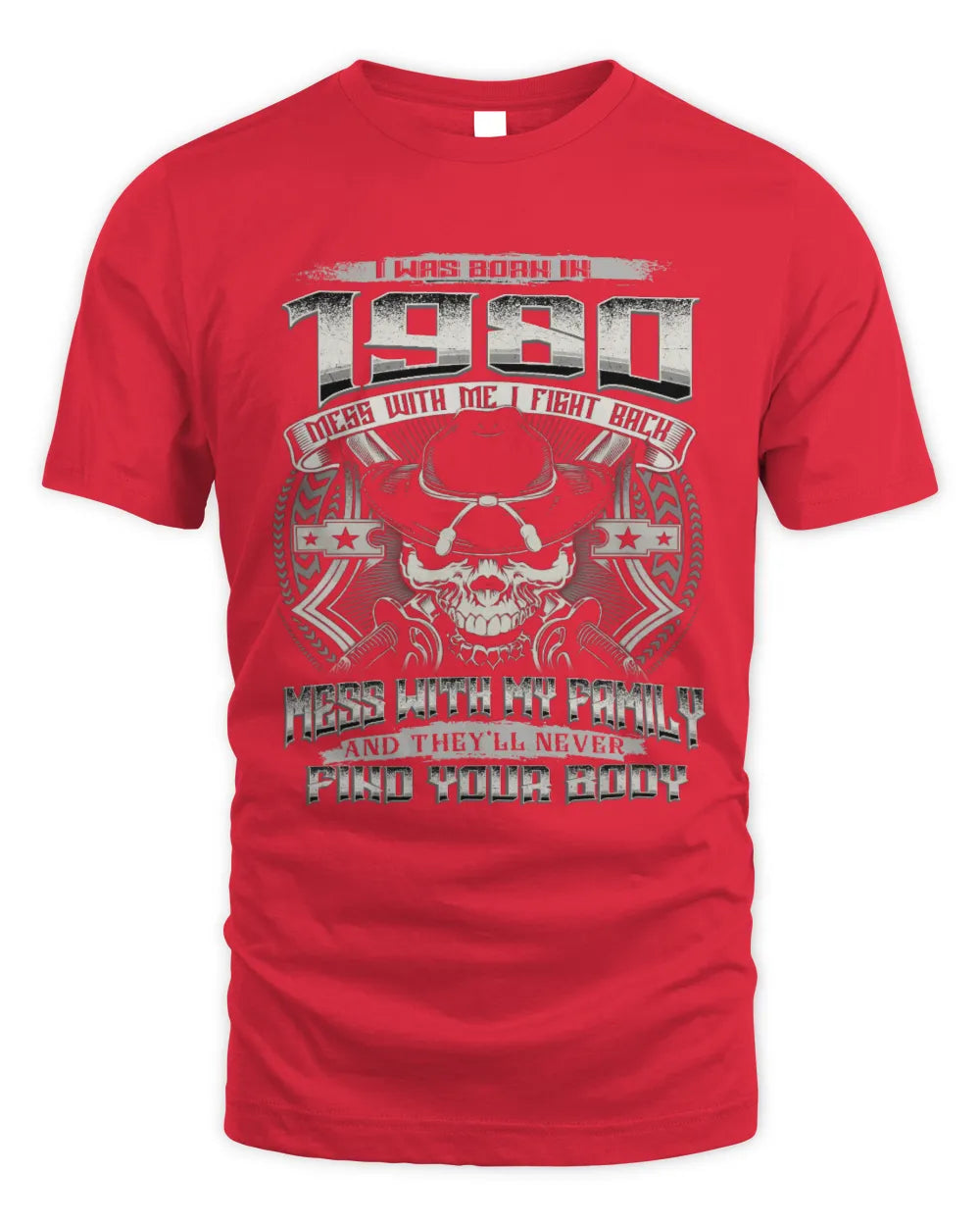 1980 HH89-K2 – T-shirt – Theme: "Birth Year – Family Always Protects" - Unisex Standard T-Shirt - Red