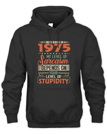 1975 HH89-K2 – Vintage Born to Be Sarcastic T-Shirt - Unisex Hoodie - Black