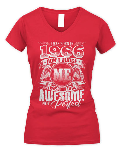 1966 HH89-K2 – Awesome Birth Year Quote T-Shirt - Women's V-Neck T-Shirt - Red
