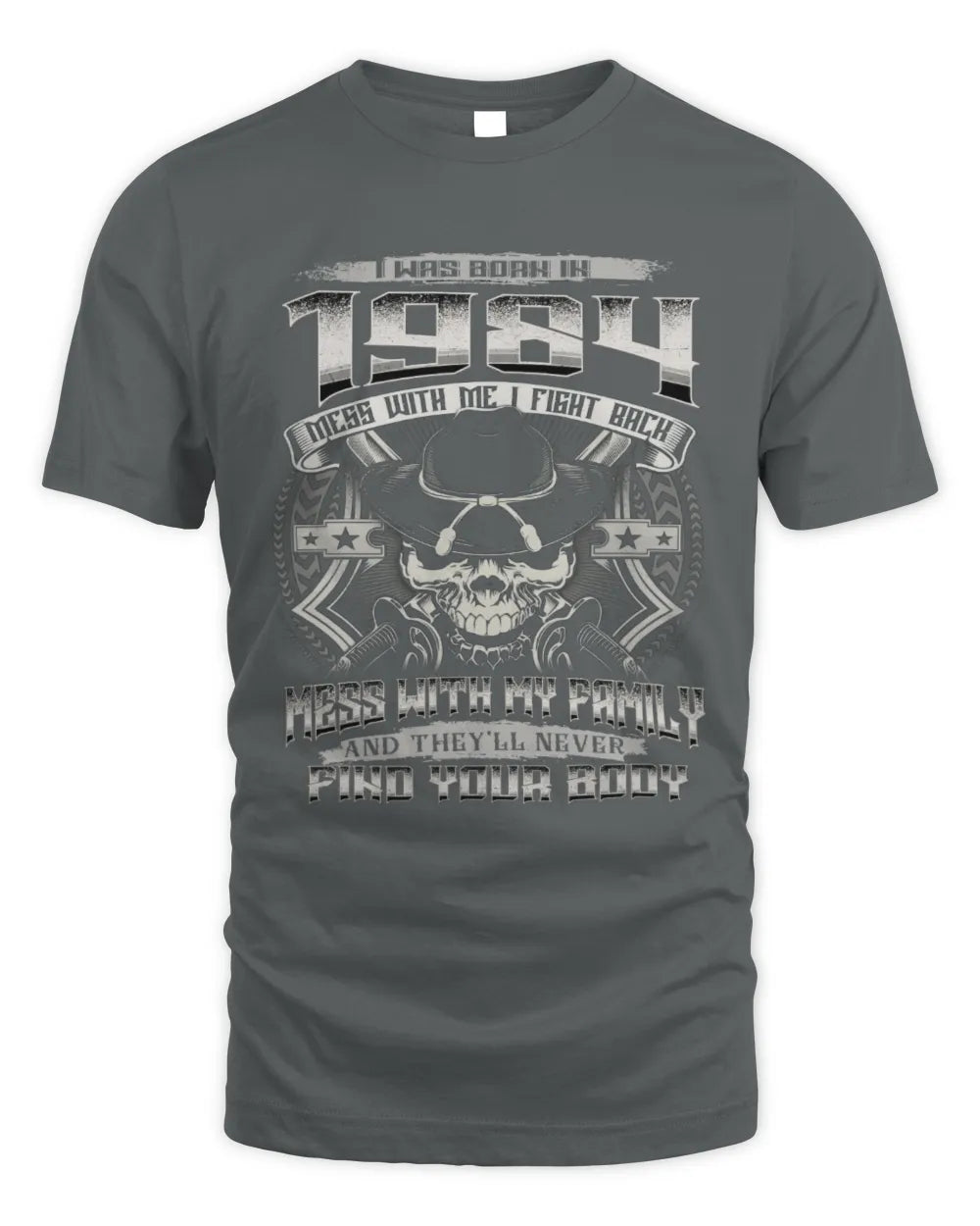 1984 HH89-K2 – T-shirt – Theme: "Birth Year – Family Always Protects" - Unisex Standard T-Shirt - Charcoal