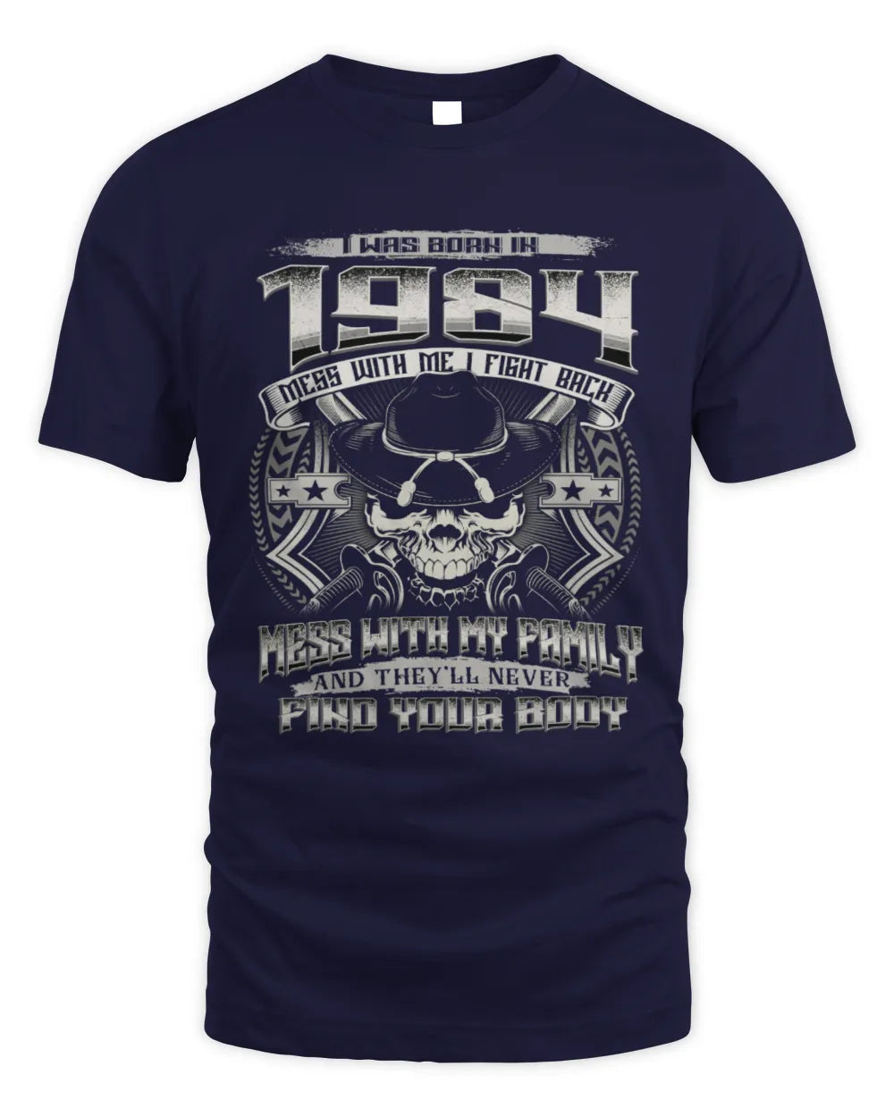 1984 HH89-K2 – T-shirt – Theme: "Birth Year – Family Always Protects" - Unisex Standard T-Shirt - Navy