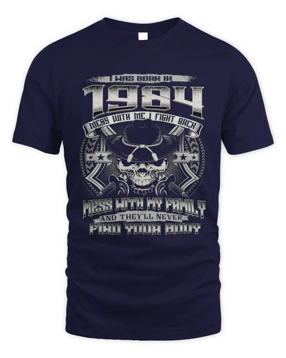 1984 HH89-K2 – T-shirt – Theme: "Birth Year – Family Always Protects" - Unisex Standard T-Shirt - Navy