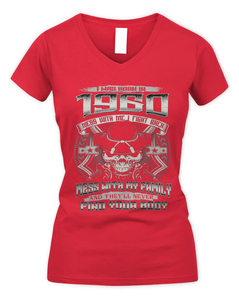 1960 HH89-K2 – T-shirt – Theme: "Birth Year – Family Always Protects" - Women's V-Neck T-Shirt - Red