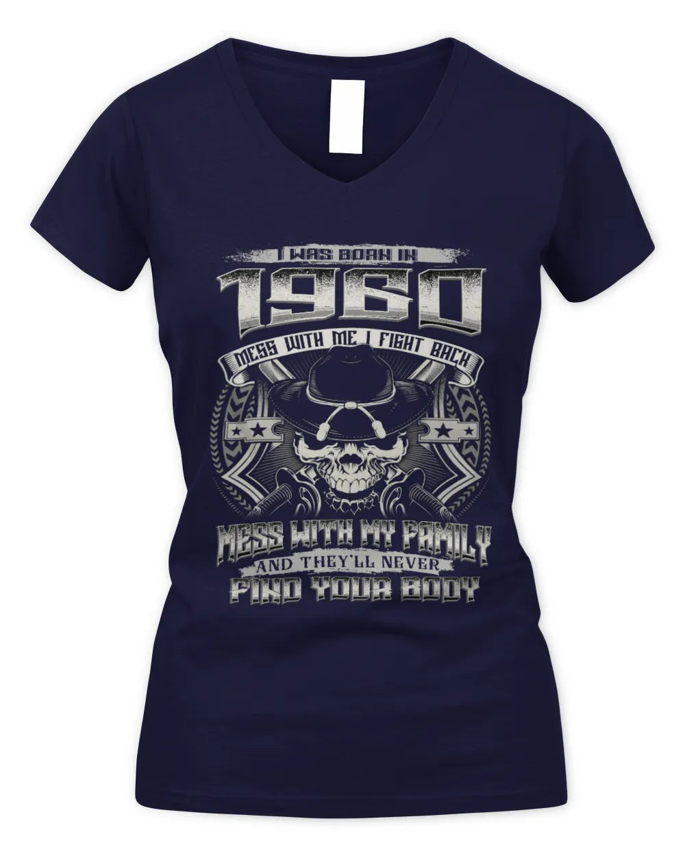 1960 HH89-K2 – T-shirt – Theme: "Birth Year – Family Always Protects" - Women's V-Neck T-Shirt - Navy