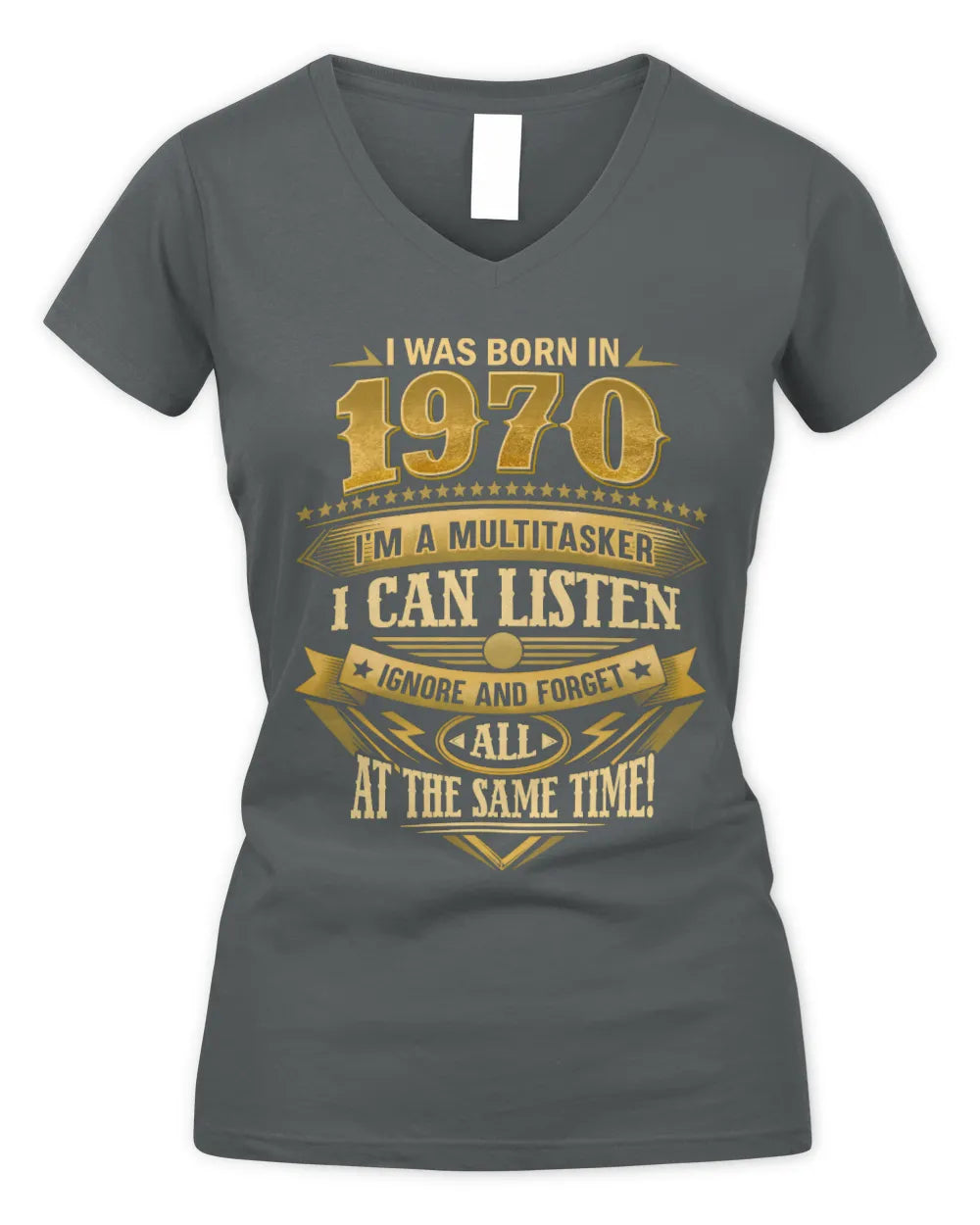 1970 HH89-K2 – Funny Birth Year Multitasker Quote T-Shirt - Women's V-Neck T-Shirt - Charcoal