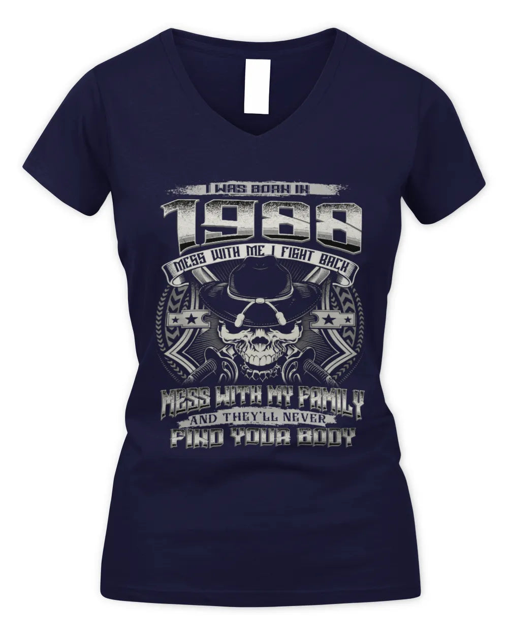 1988 HH89-K2 – T-shirt – Theme: "Birth Year – Family Always Protects" - Women's V-Neck T-Shirt - Navy