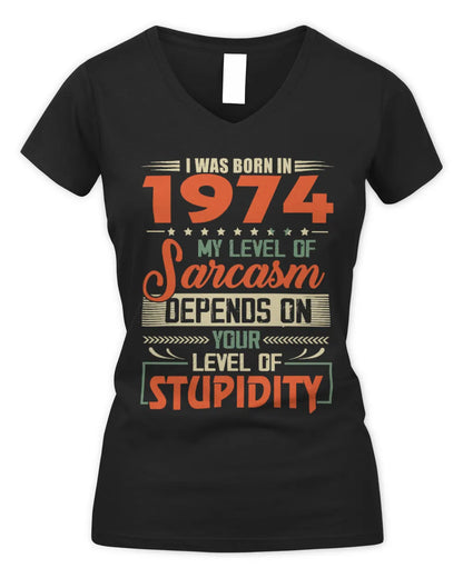 1974 HH89-K2 – Vintage Born to Be Sarcastic T-Shirt - Women's V-Neck T-Shirt - Black