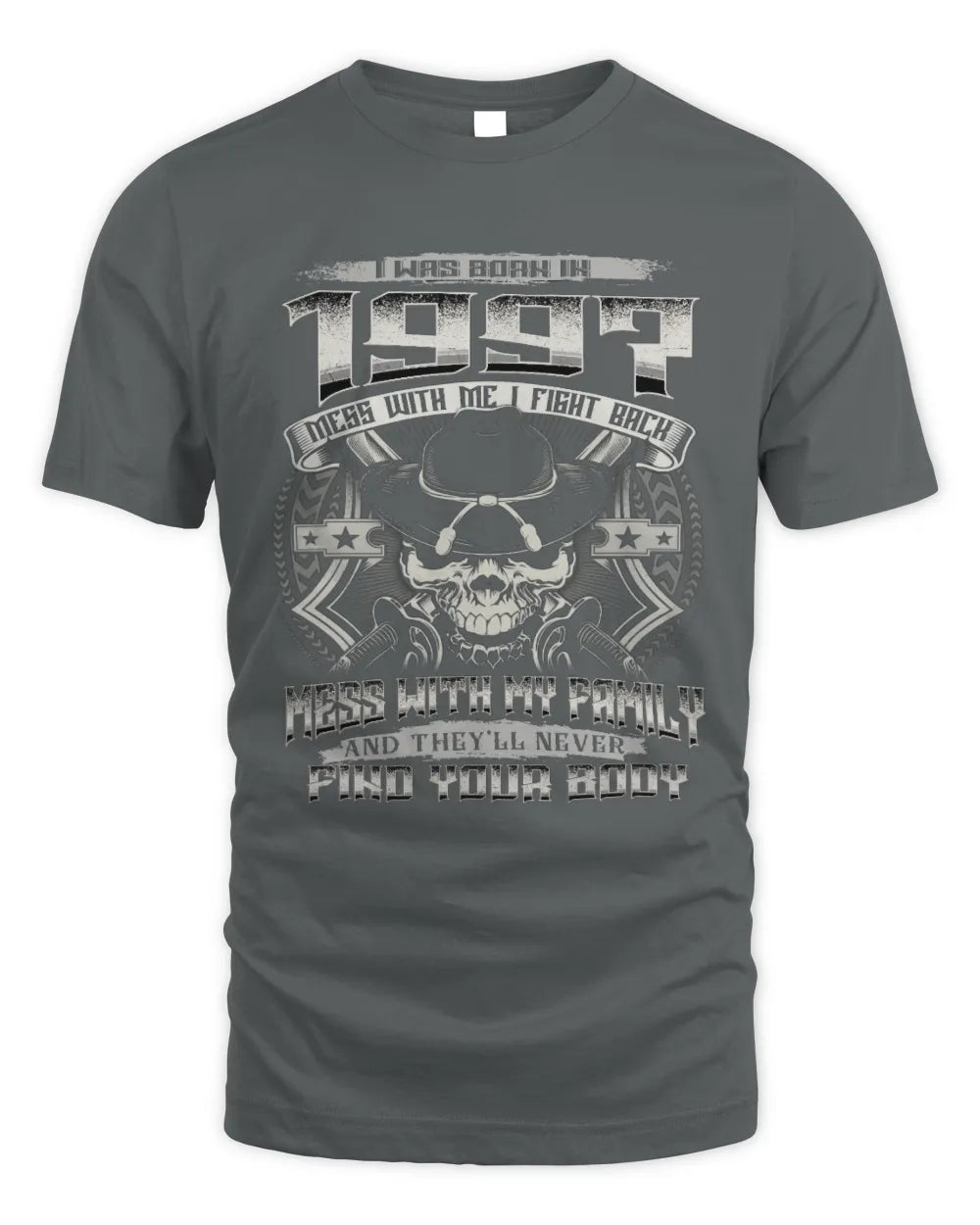 1997 HH89-K2 – T-shirt – Theme: "Birth Year – Family Always Protects" - Unisex Standard T-Shirt - Charcoal