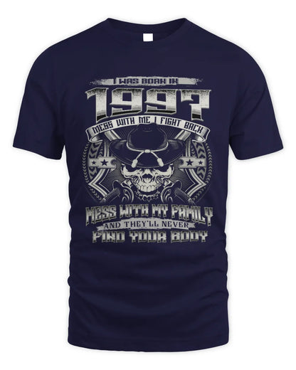 1997 HH89-K2 – T-shirt – Theme: "Birth Year – Family Always Protects" - Unisex Standard T-Shirt - Navy