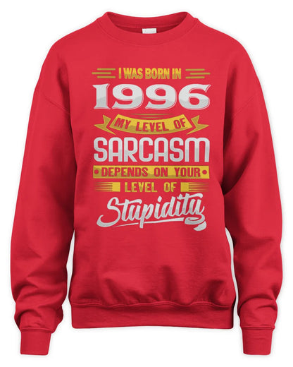 1996 HH88-K2 – Funny Birth Year Sarcasm Quote T-Shirt - Unisex Sweatshirt - Red