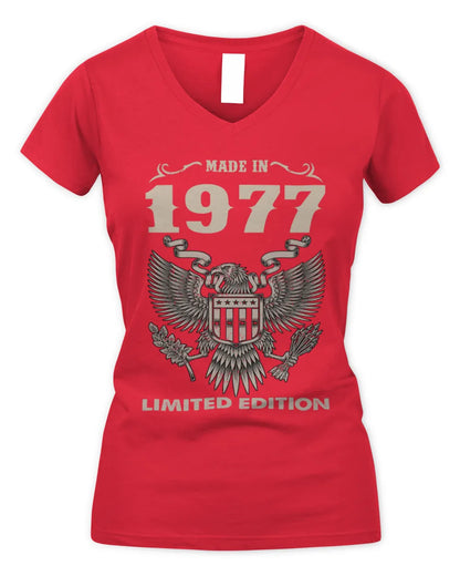 1977 HH89-K2 – Classic Birth Year Limited Edition T-Shirt - Women's V-Neck T-Shirt - Red