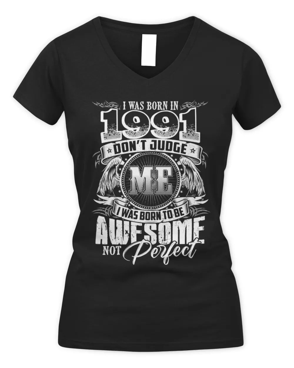 1991 HH89-K2 – Awesome Birth Year Quote T-Shirt - Women's V-Neck T-Shirt - Black