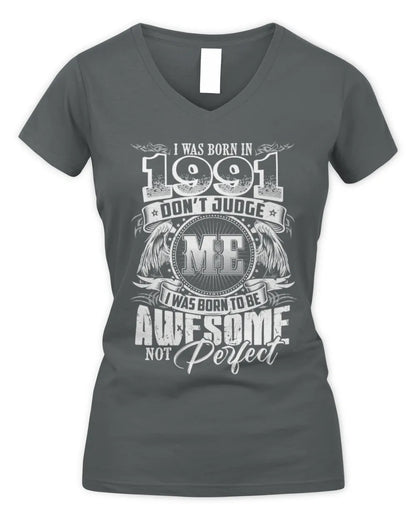 1991 HH89-K2 – Awesome Birth Year Quote T-Shirt - Women's V-Neck T-Shirt - Charcoal