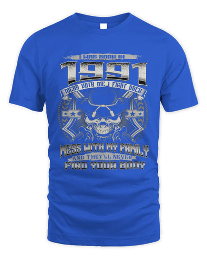 1991 HH89-K2 – T-shirt – Theme: "Birth Year – Family Always Protects" - Unisex Standard T-Shirt - Royal