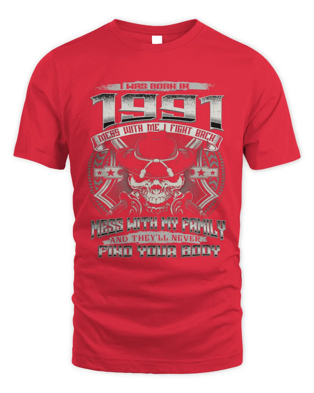 1991 HH89-K2 – T-shirt – Theme: "Birth Year – Family Always Protects" - Unisex Standard T-Shirt - Red