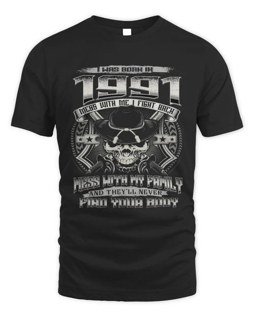1991 HH89-K2 – T-shirt – Theme: "Birth Year – Family Always Protects" - Unisex Standard T-Shirt - Black