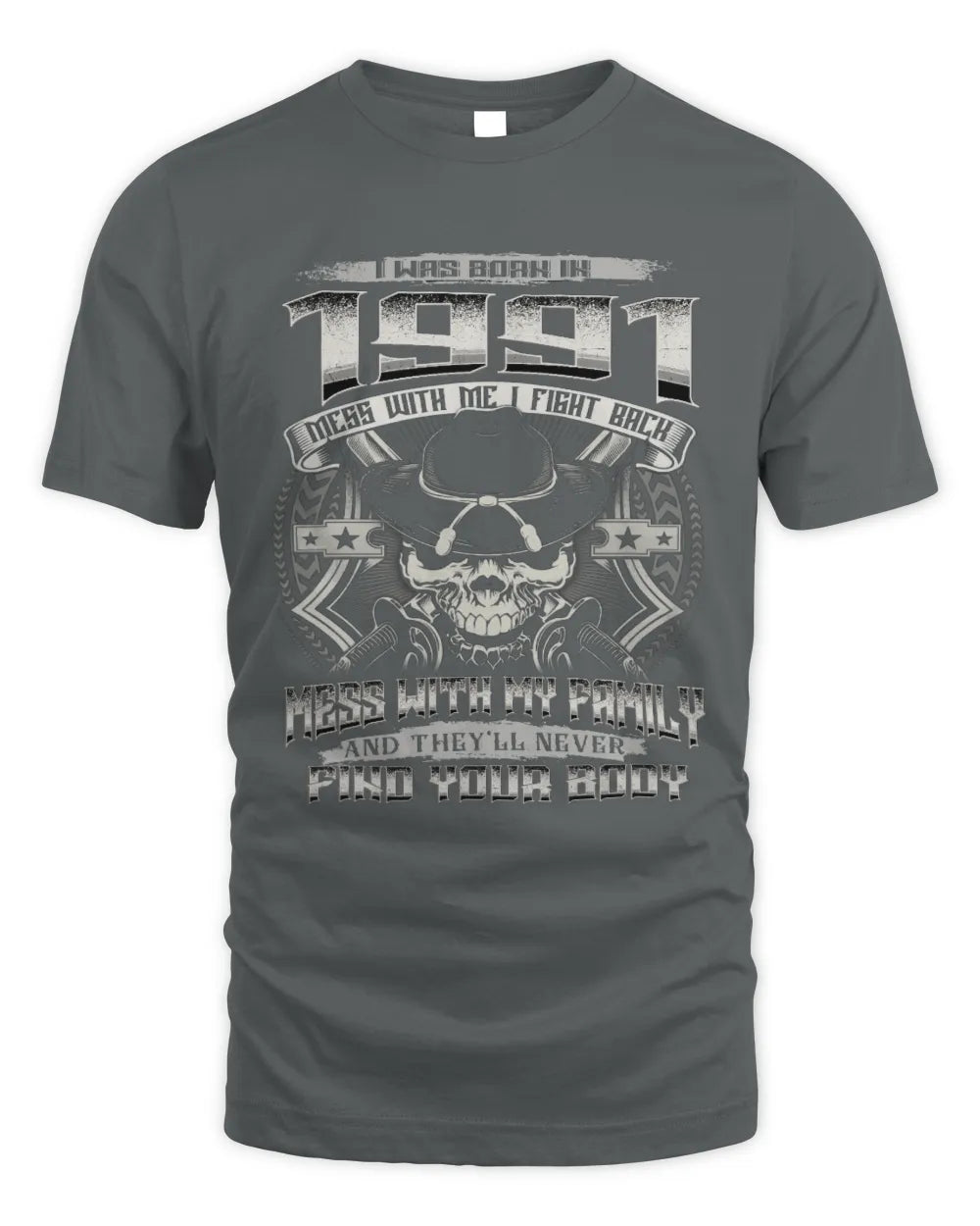 1991 HH89-K2 – T-shirt – Theme: "Birth Year – Family Always Protects" - Unisex Standard T-Shirt - Charcoal