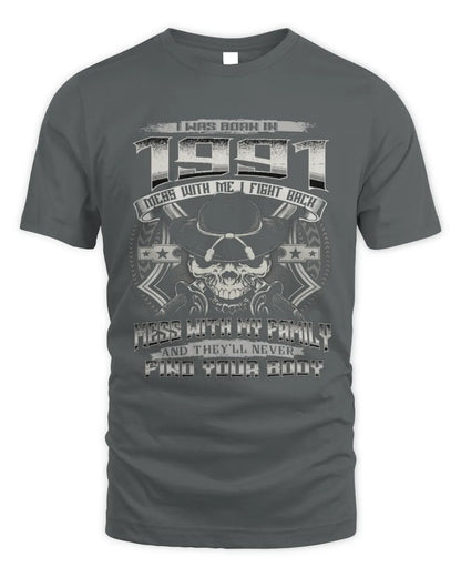 1991 HH89-K2 – T-shirt – Theme: "Birth Year – Family Always Protects" - Unisex Standard T-Shirt - Charcoal
