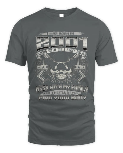 2001 HH89-K2 – T-shirt – Theme: "Birth Year – Family Always Protects" - Unisex Standard T-Shirt - Charcoal