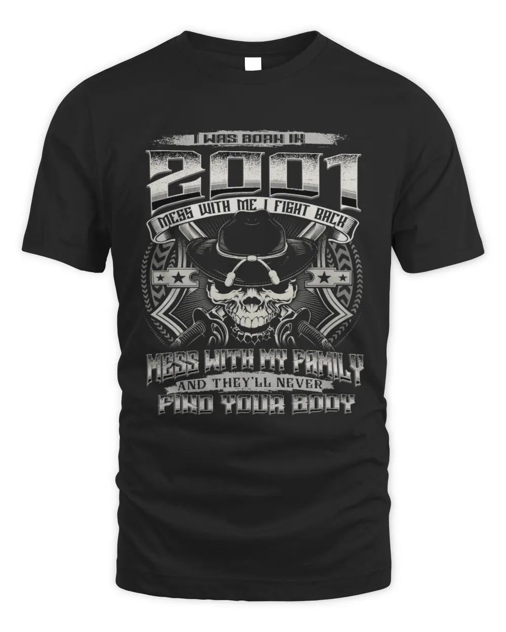 2001 HH89-K2 – T-shirt – Theme: "Birth Year – Family Always Protects" - Unisex Standard T-Shirt - Black