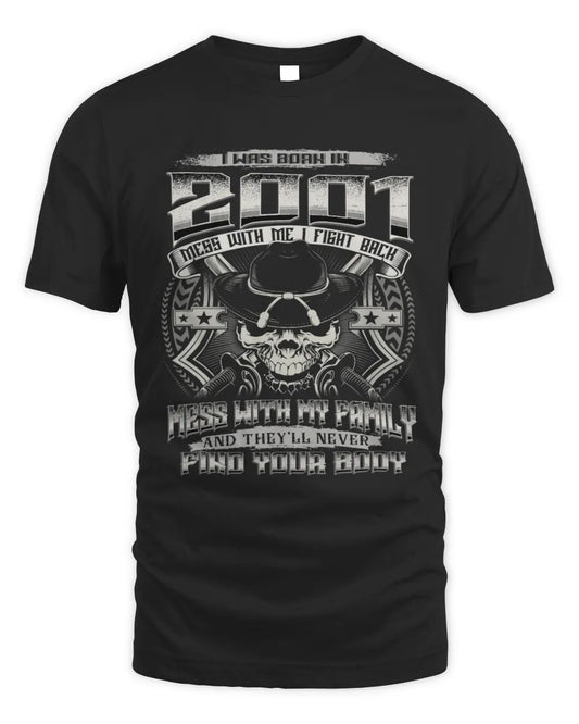 2001 HH89-K2 – T-shirt – Theme: "Birth Year – Family Always Protects" - Unisex Standard T-Shirt - Black