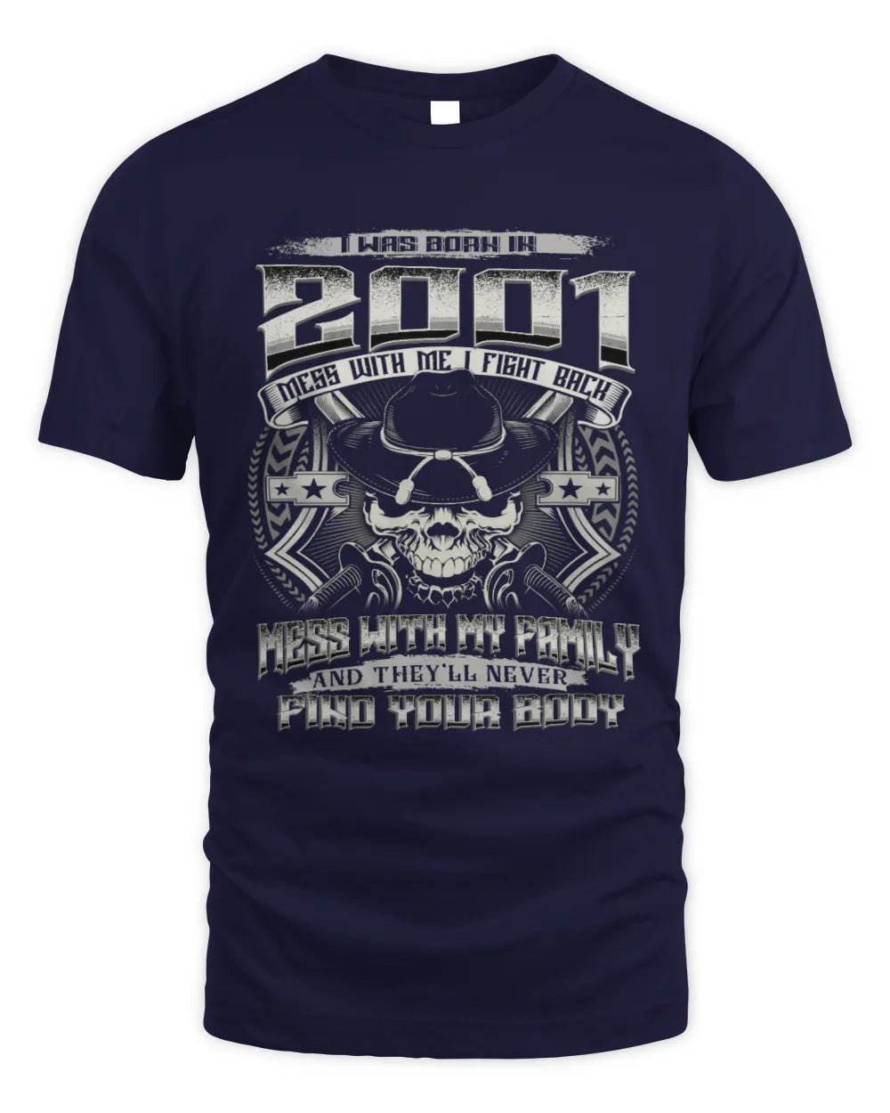 2001 HH89-K2 – T-shirt – Theme: "Birth Year – Family Always Protects" - Unisex Standard T-Shirt - Navy