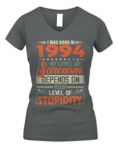 1994 HH89-K2 – Vintage Born to Be Sarcastic T-Shirt - Women's V-Neck T-Shirt - Charcoal
