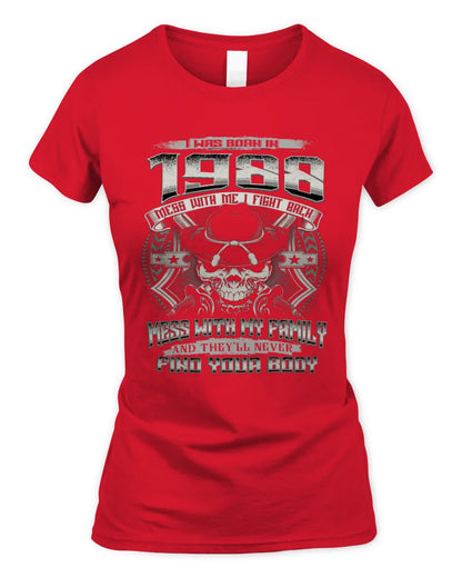 1988 HH89-K2 – T-shirt – Theme: "Birth Year – Family Always Protects" - Women's Standard T-Shirt - Red