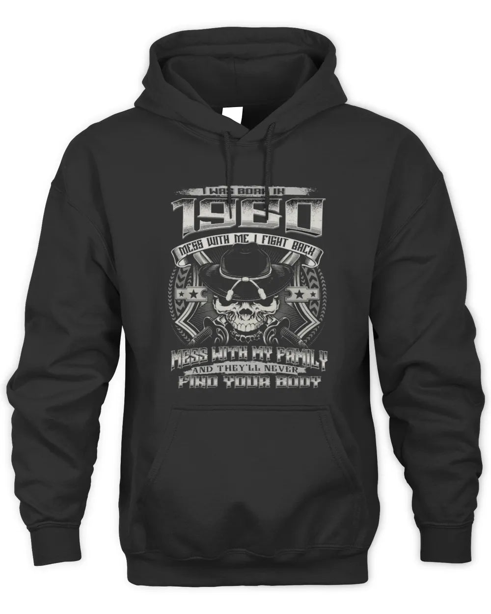 1960 HH89-K2 – T-shirt – Theme: "Birth Year – Family Always Protects" - Unisex Hoodie - Black