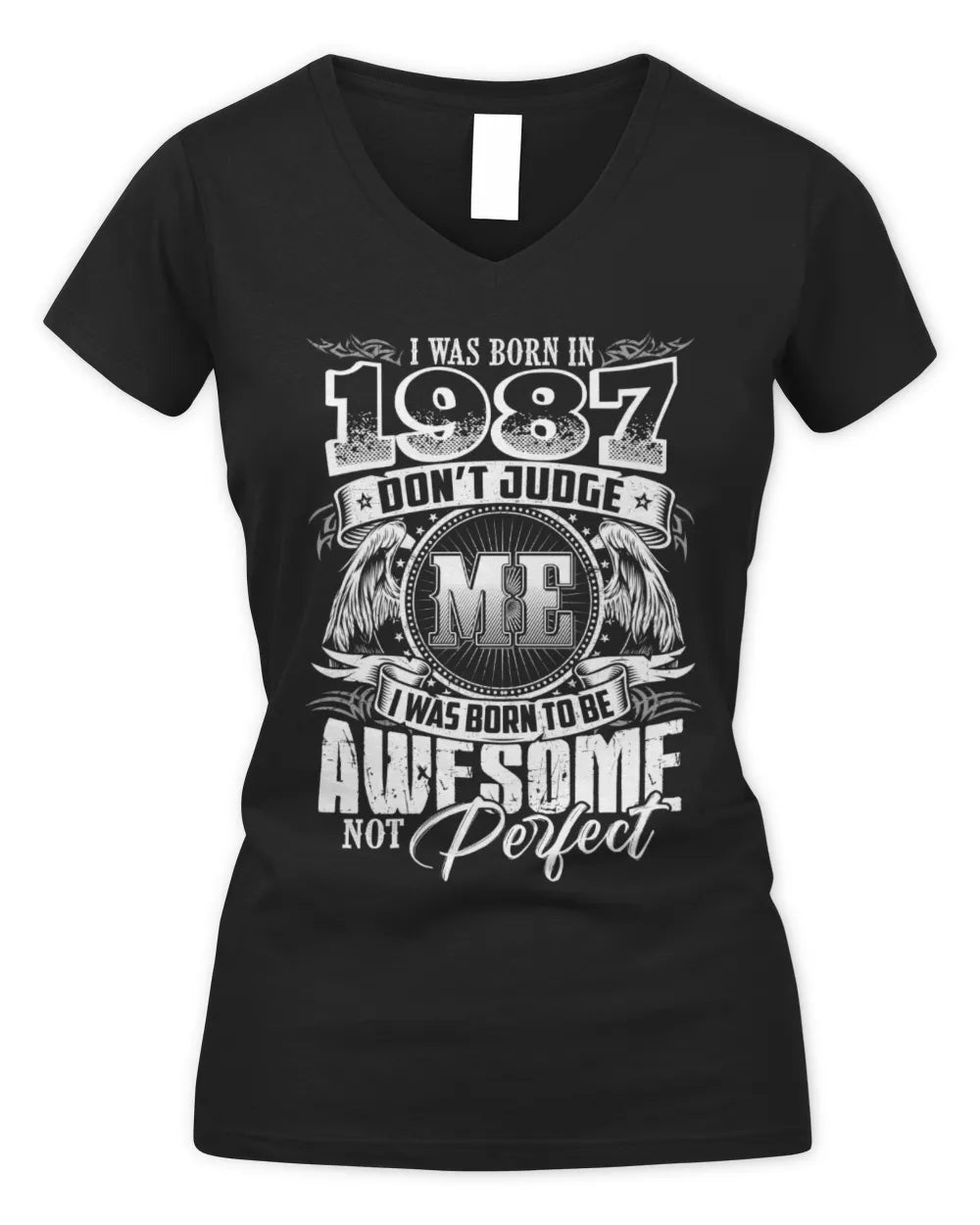 1987 HH89-K2 – Awesome Birth Year Quote T-Shirt - Women's V-Neck T-Shirt - Black