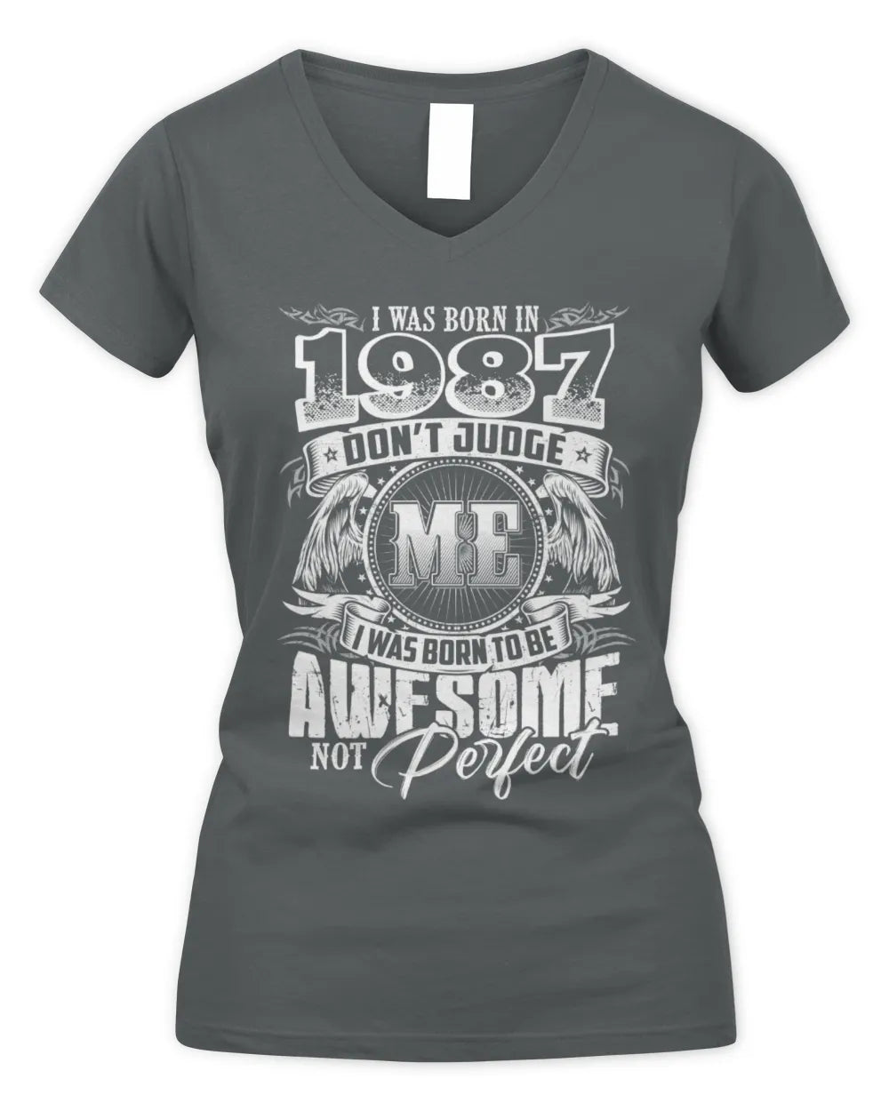 1987 HH89-K2 – Awesome Birth Year Quote T-Shirt - Women's V-Neck T-Shirt - Charcoal