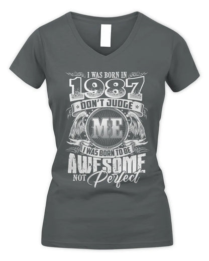 1987 HH89-K2 – Awesome Birth Year Quote T-Shirt - Women's V-Neck T-Shirt - Charcoal