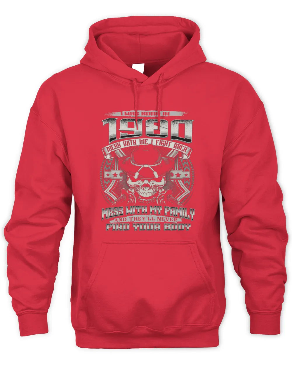 1980 HH89-K2 – T-shirt – Theme: "Birth Year – Family Always Protects" - Unisex Hoodie - Red