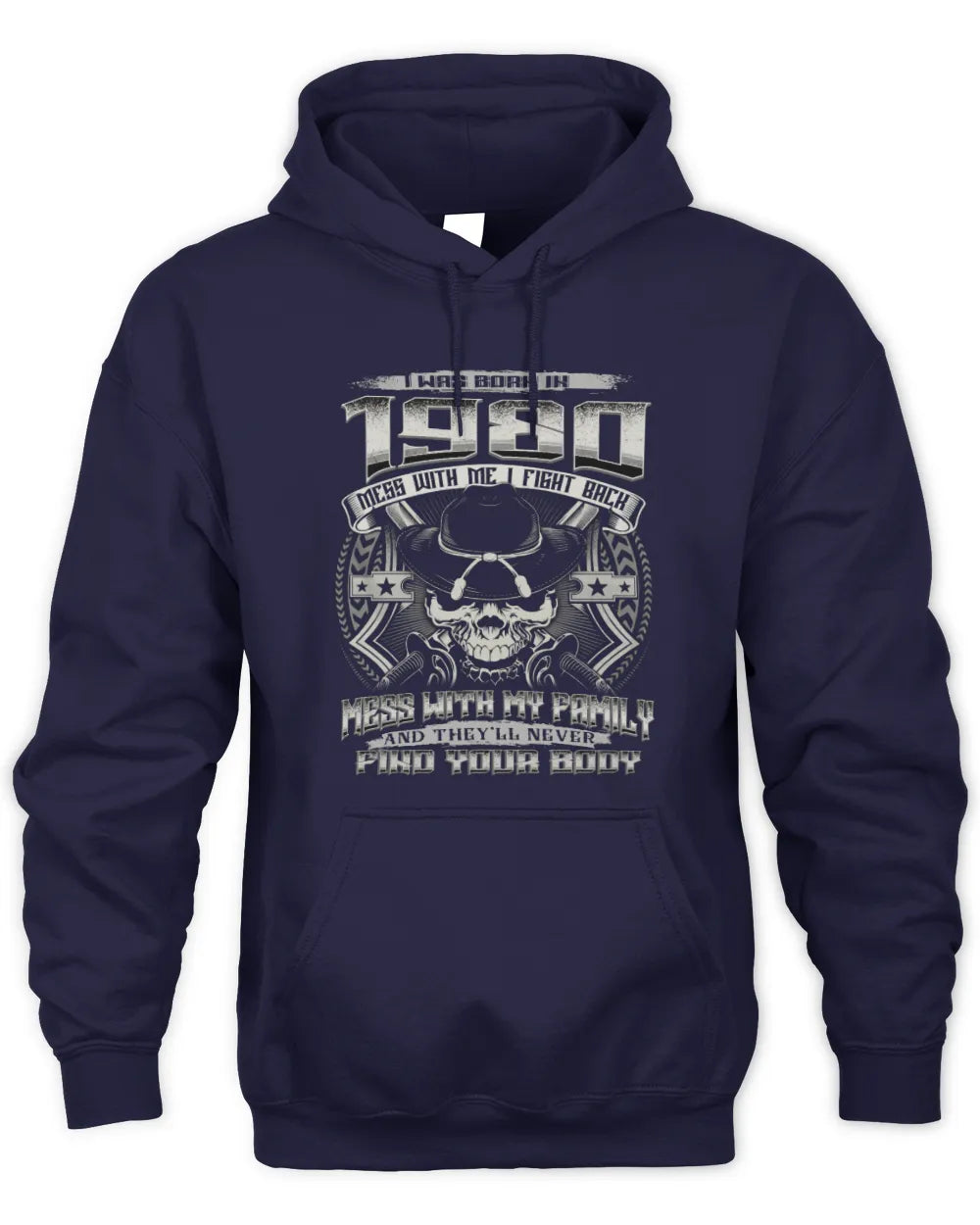 1980 HH89-K2 – T-shirt – Theme: "Birth Year – Family Always Protects" - Unisex Hoodie - Navy