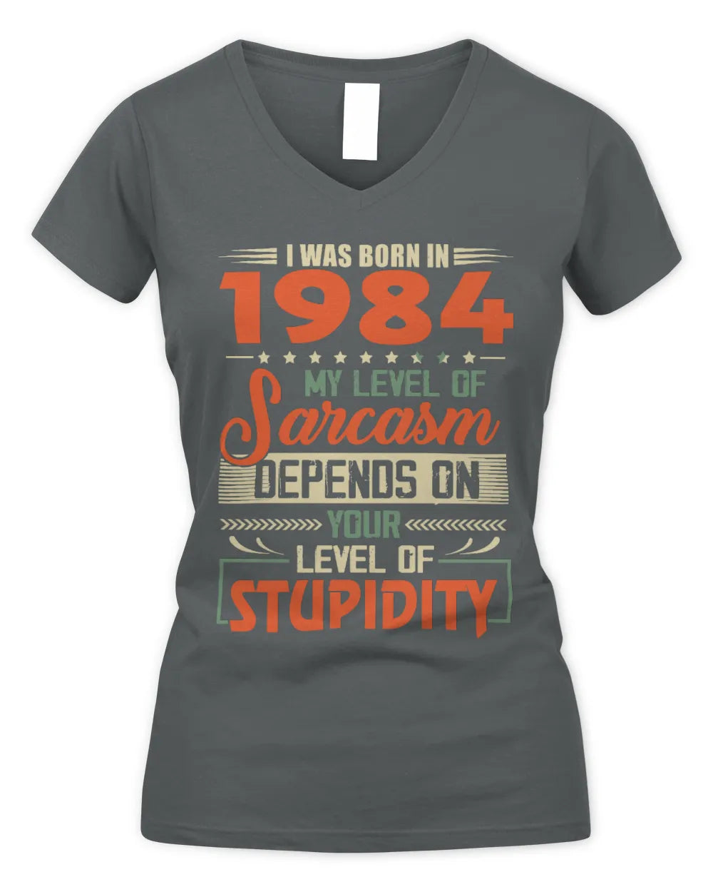 1984 HH89-K2 – Vintage Born to Be Sarcastic T-Shirt - Women's V-Neck T-Shirt - Charcoal