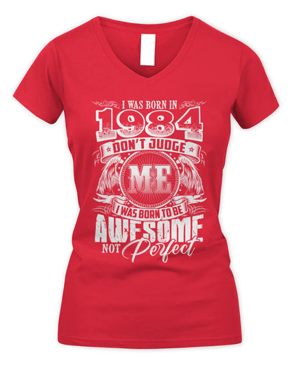 1984 HH89-K2 – Awesome Birth Year Quote T-Shirt - Women's V-Neck T-Shirt - Red
