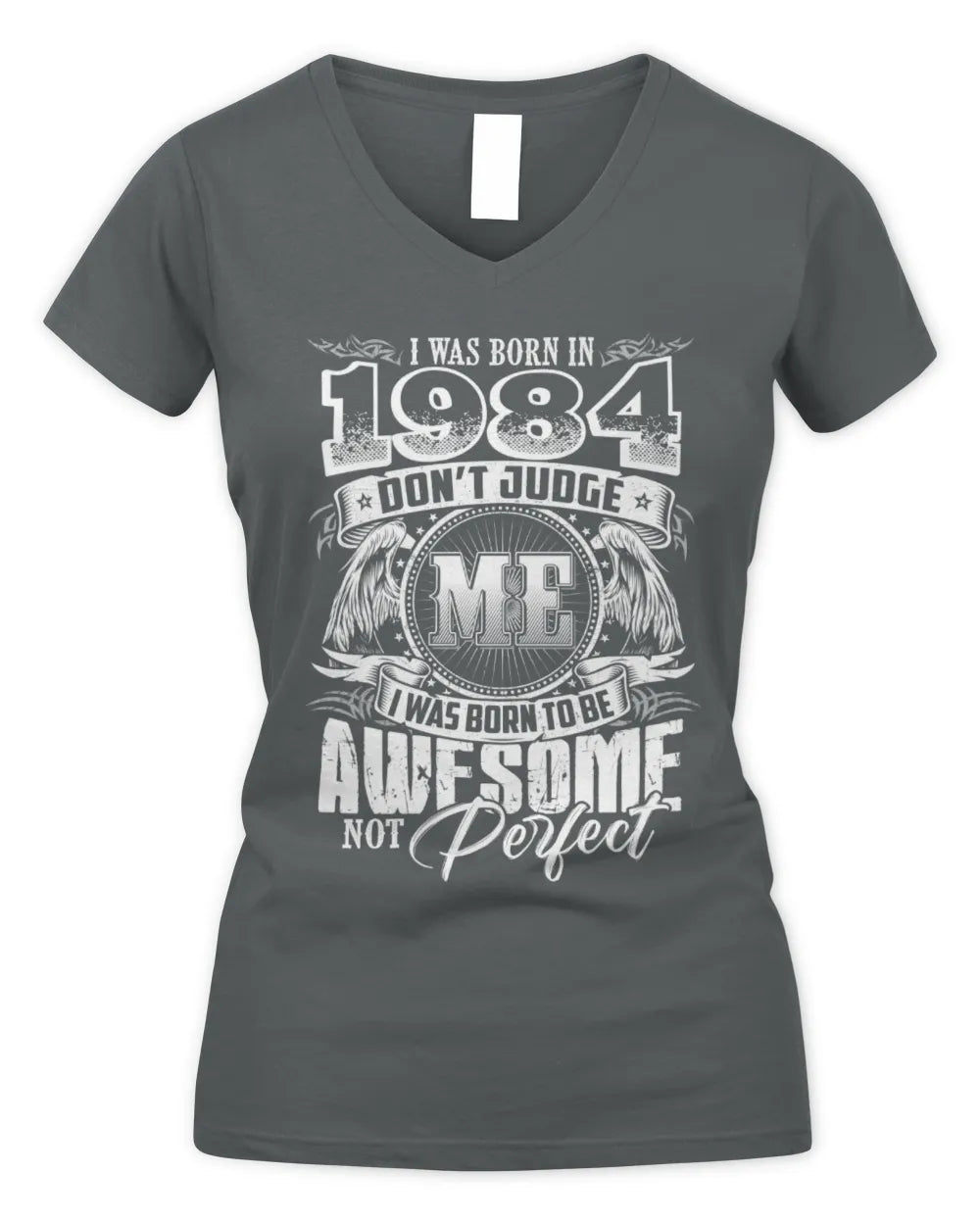 1984 HH89-K2 – Awesome Birth Year Quote T-Shirt - Women's V-Neck T-Shirt - Charcoal