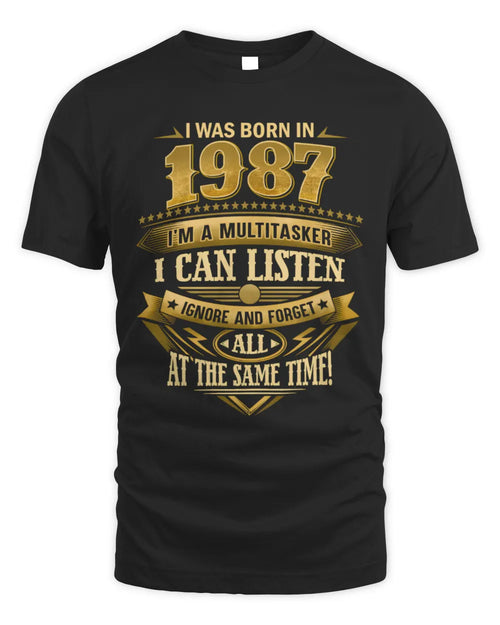 1987 HH89-K2 – Funny Birth Year Multitasker Quote T-Shirt - Unisex Standard T-Shirt - Black