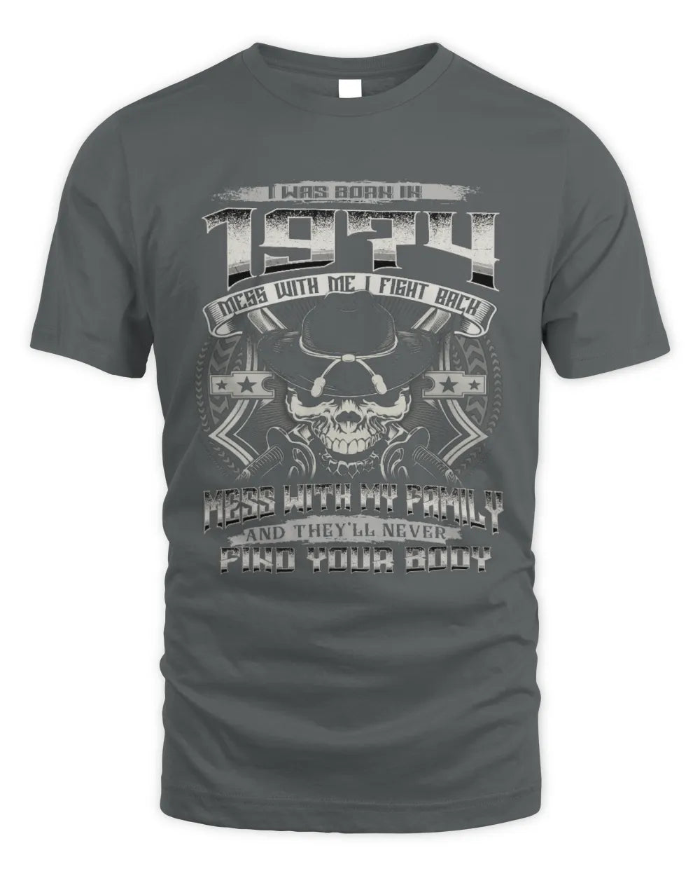 1974 HH89-K2 – T-shirt – Theme: "Birth Year – Family Always Protects" - Unisex Standard T-Shirt - Charcoal